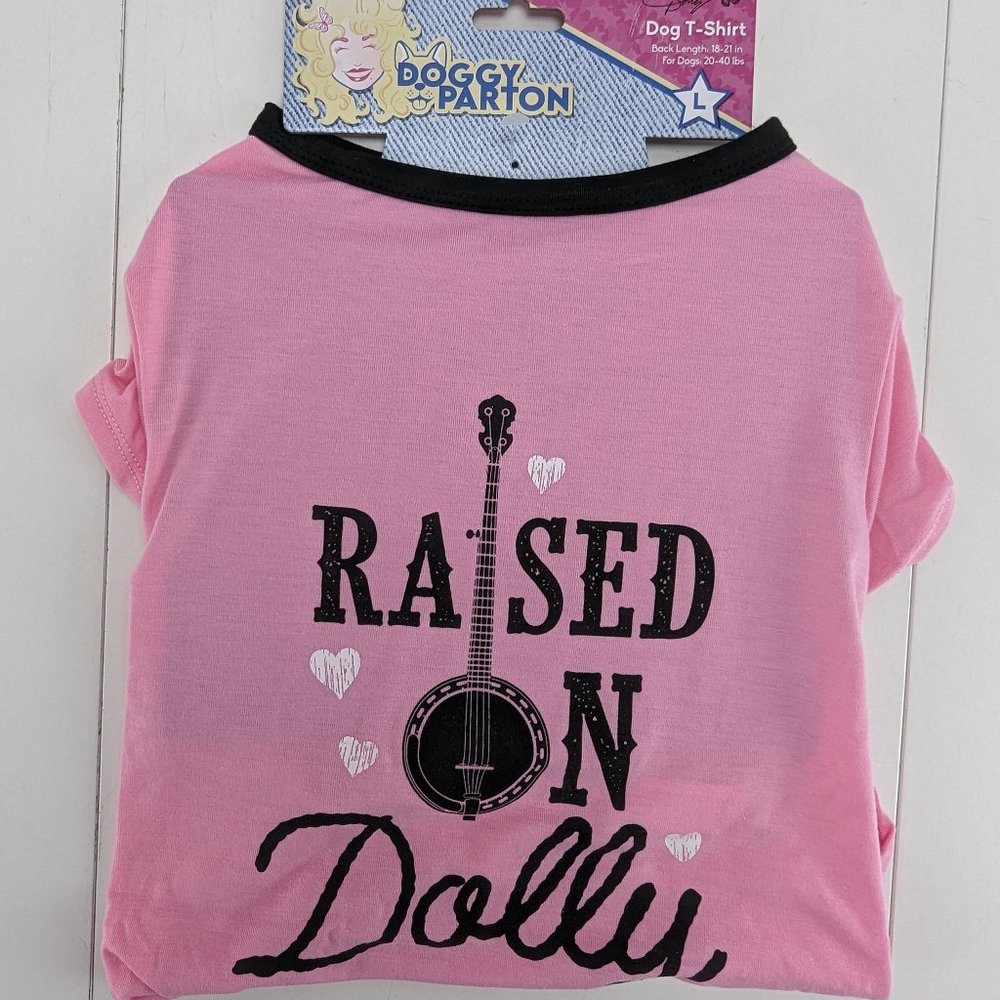 Doggy Parton Dog T Shirt Large Raised on Dolly Pink Black Sportpet New 2023
